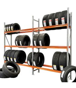 Longspan Tyre Shelving shown with extension bay